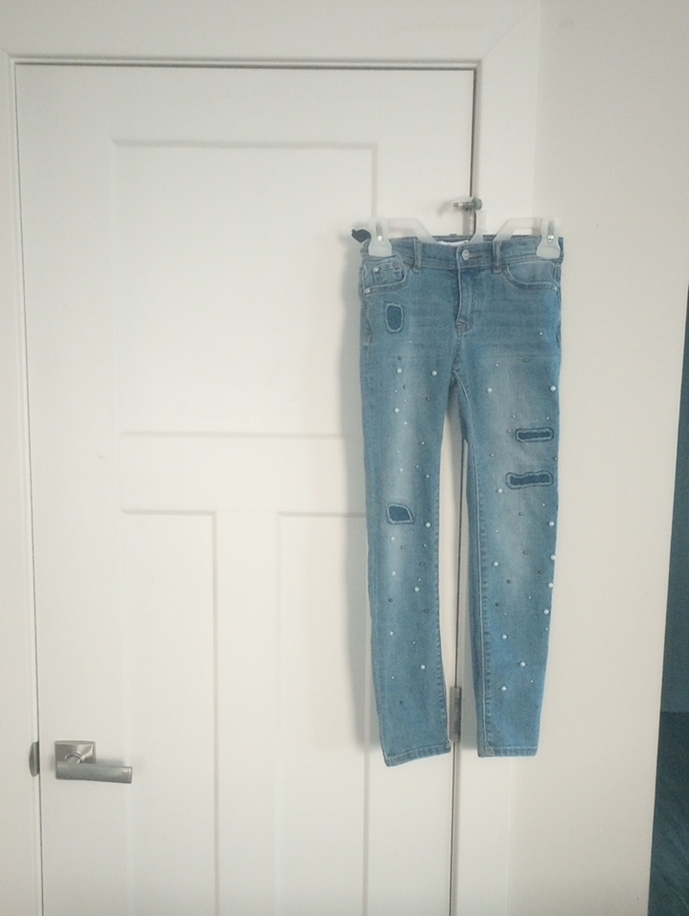 Jordache Blue Skinny Jeans with Pearl Studs